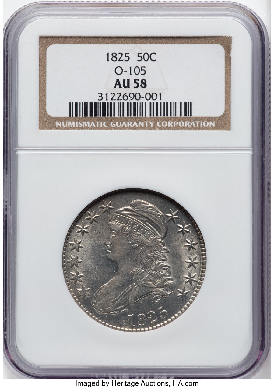 image for: 1825 50C O-105, R.3, AU58 NGC. NGC Census: (3/0)....