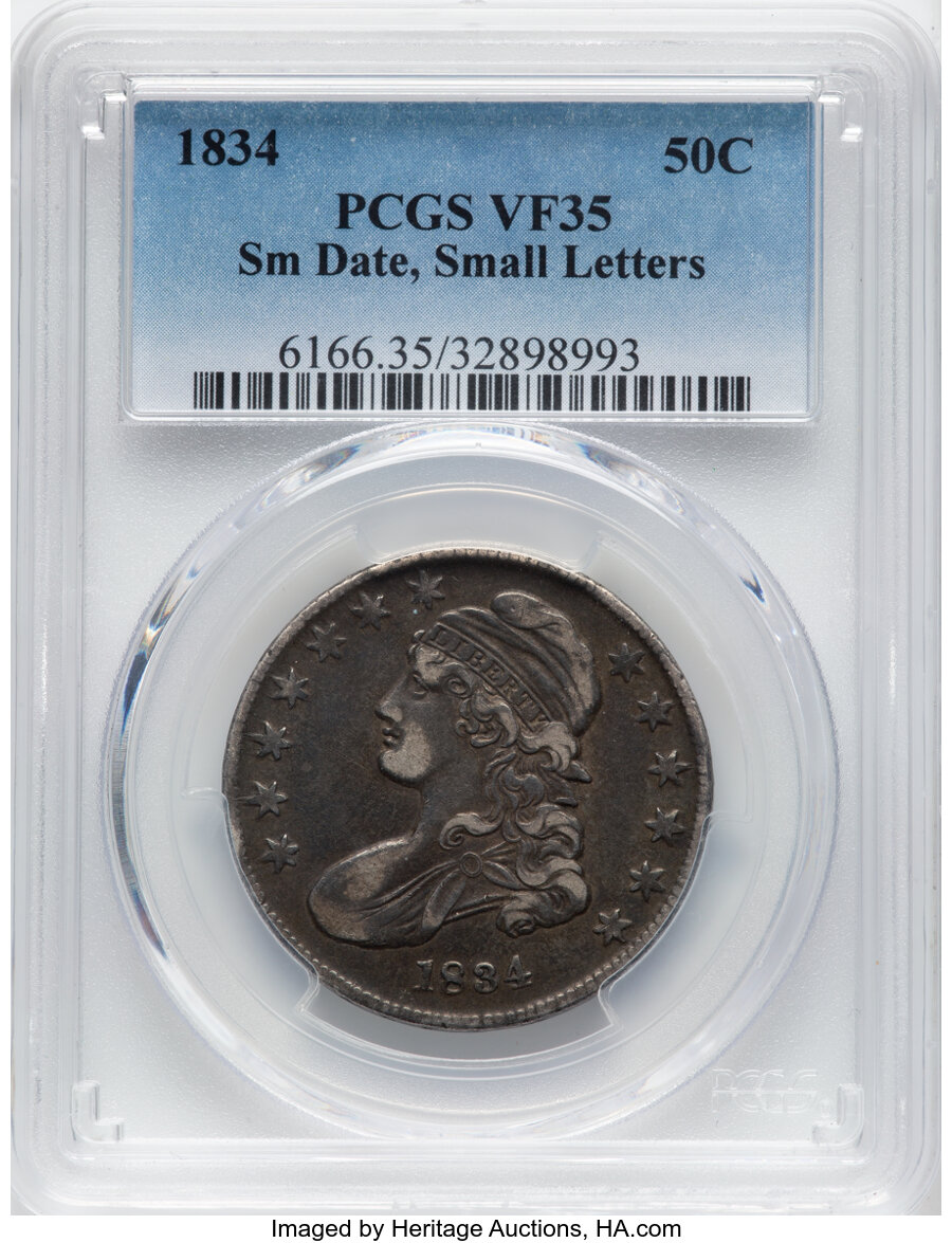 image for: 1834 50C Small Date, Small Letters, O-113, R.1, VF35 PCGS....