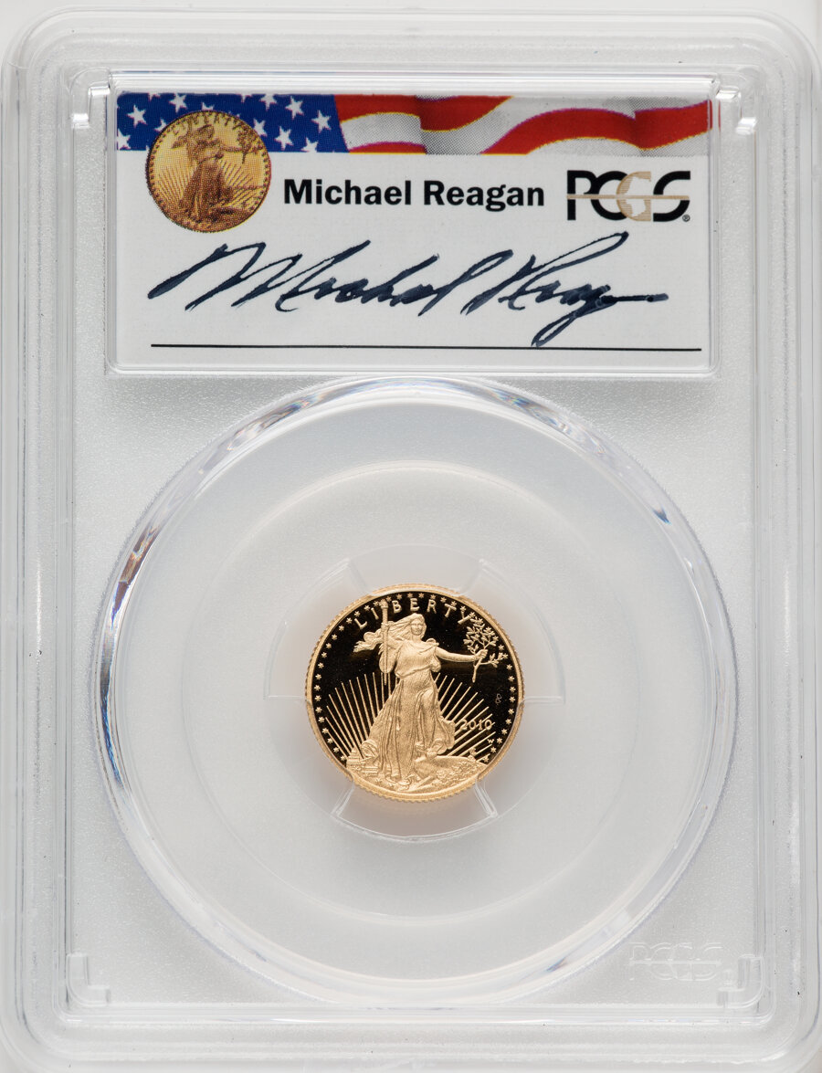 image for: 2010-W $5 Tenth-Ounce Gold Eagle, Reagan Legacy Series, Michael Reagan Signature PR69 Deep Cameo PCGS....