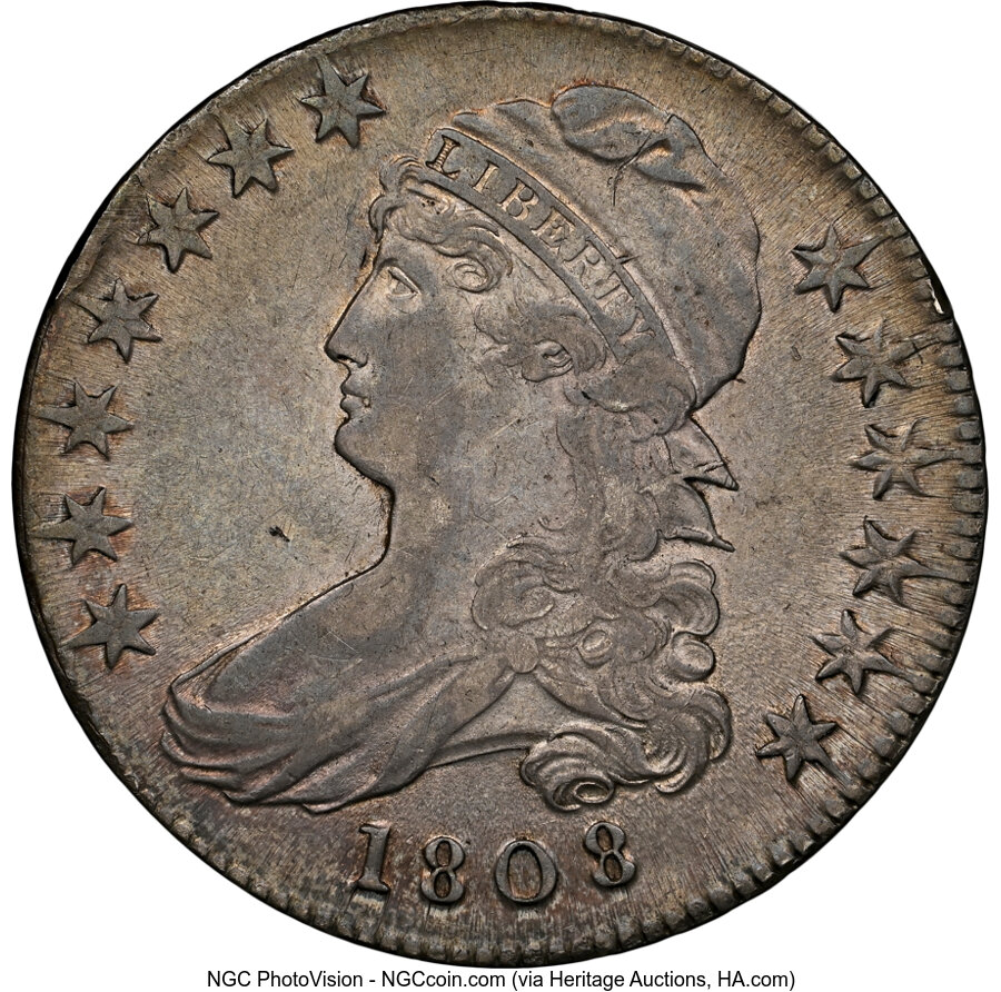 image for: 1808 50C O-104, R.3, AU53 NGC. CAC. Mintage 1,368,600....