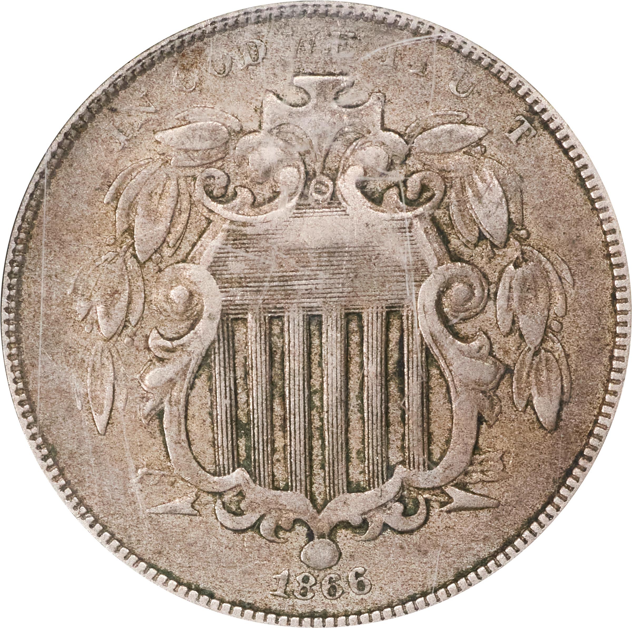 image for: 1866 Shield Nickel. Doubled Die Obverse. EF-40 (NGC).
