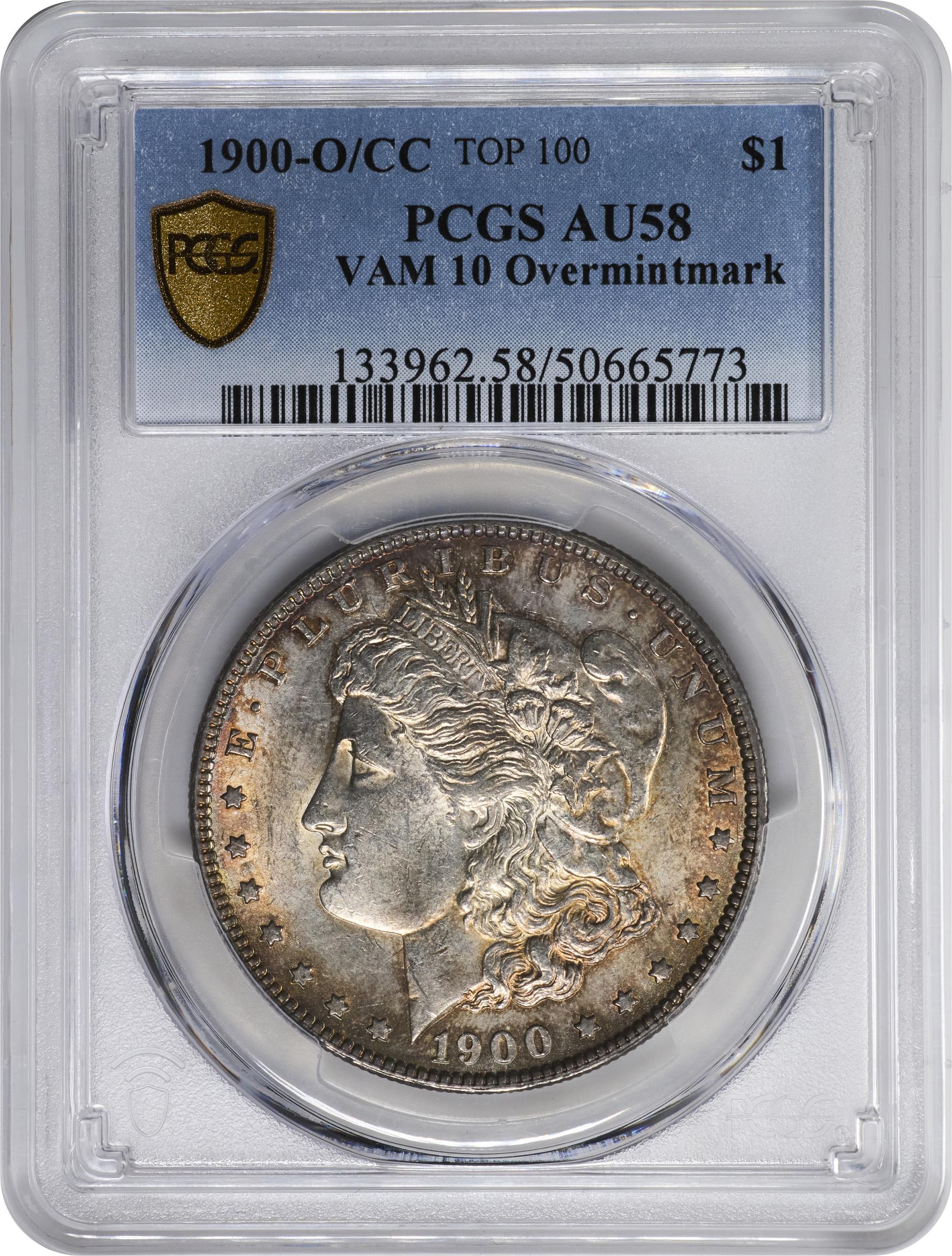 image for: 1900-O/CC Morgan Silver Dollar. VAM-10. Top 100 Variety. AU-58 (PCGS).