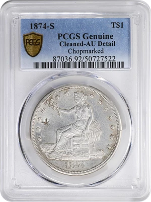 image for: 1874-S Trade Dollar. Chop Mark. AU Details--Cleaned (PCGS).