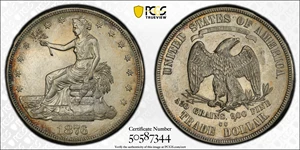 image for: 1876-CC Trade Dollar. Type I/I. FS-801. Tall CC. Doubled Die Reverse. AU Details--Cleaned (PCGS).