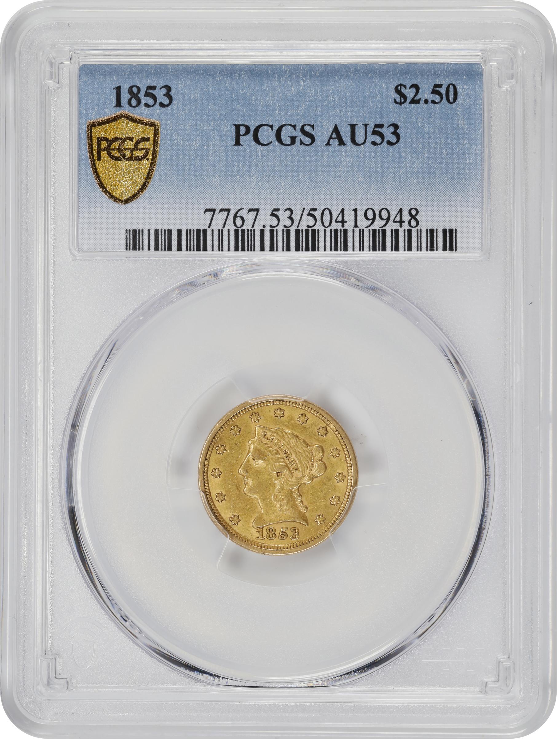 シルバー ゴールド アンティークコイン 1853 $2.50 Liberty Head Gold