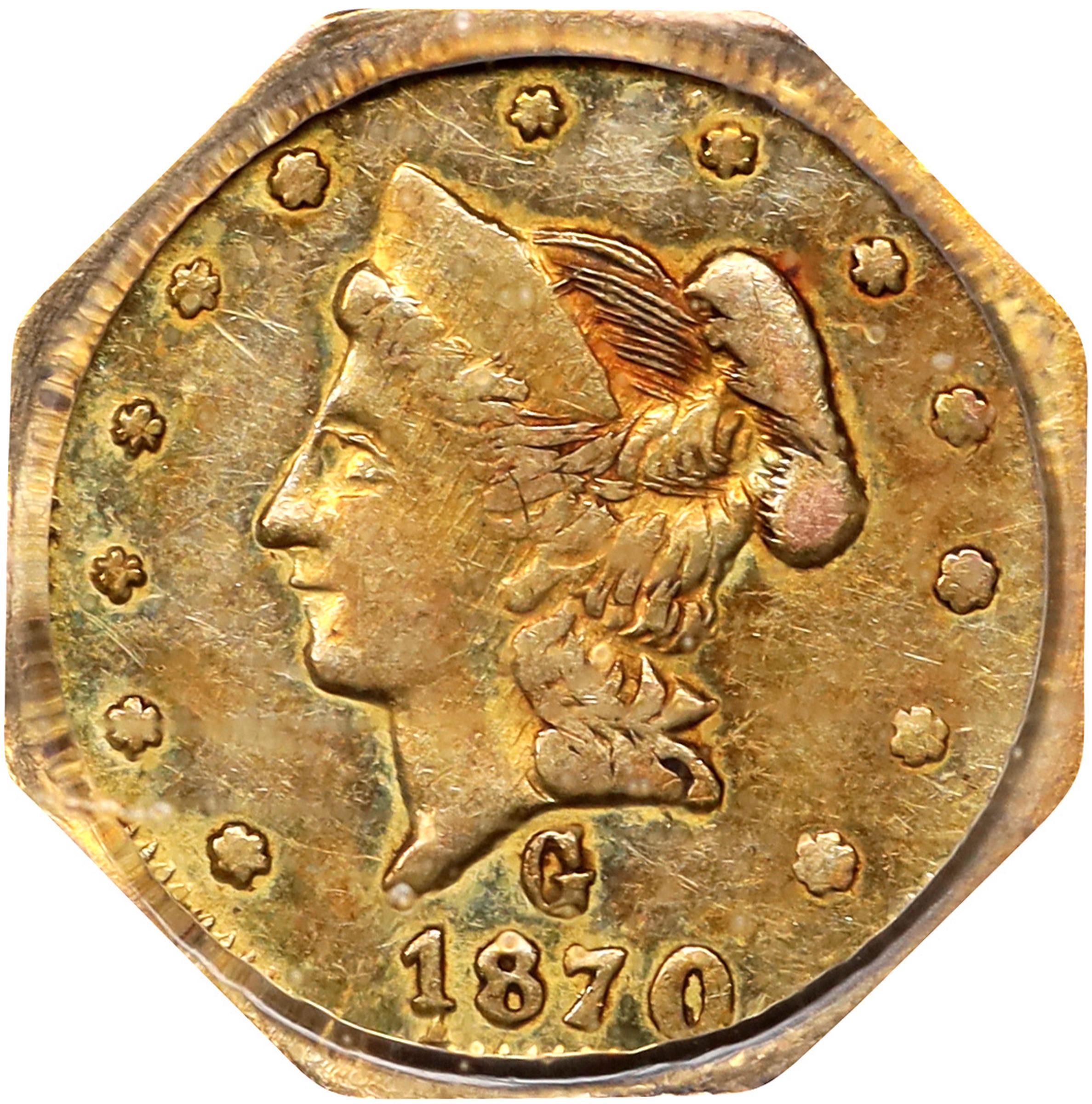 image for: 1870-G Octagonal 50 Cents. BG-922. Rarity-3. Liberty Head. AU-50 (PCGS). OGH.
