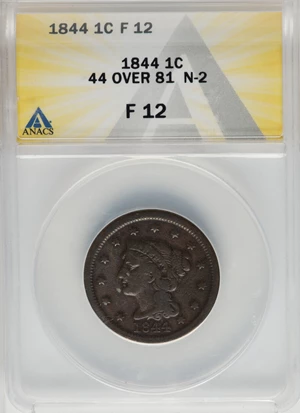 image for: 1844/81 1C N-2, R.2, Fine 12 ANACS. Mintage 2,398,752....