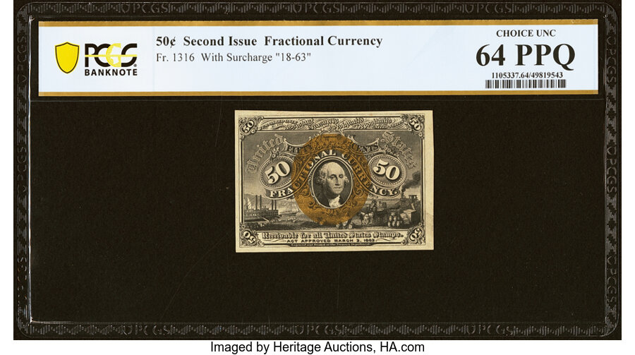 image for: Fr. 1316 50¢ Second Issue PCGS Banknote Choice Unc 64 PPQ....
