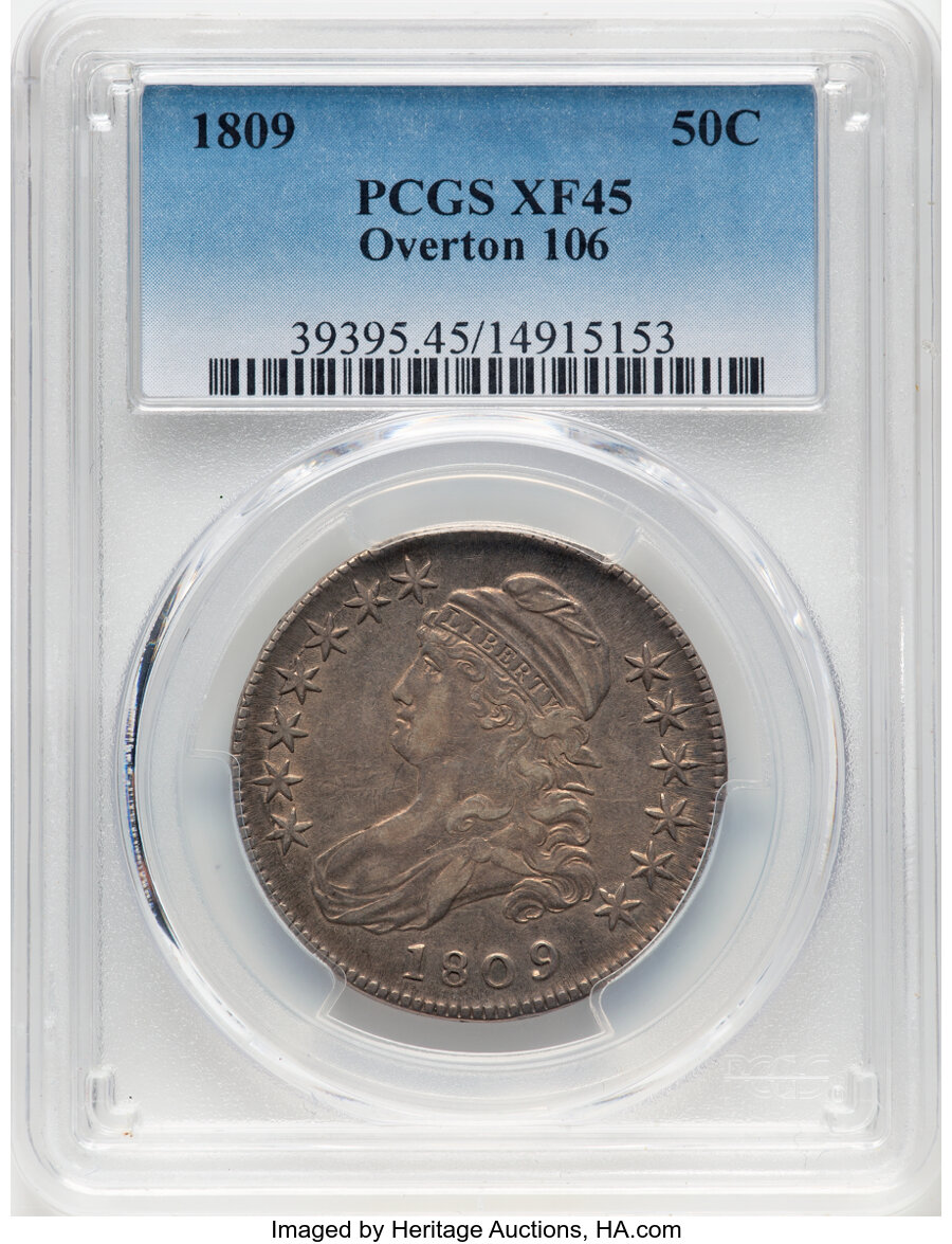image for: 1809 50C Normal Edge, O-106, R.2, XF45 PCGS. PCGS Population: (4/12)....