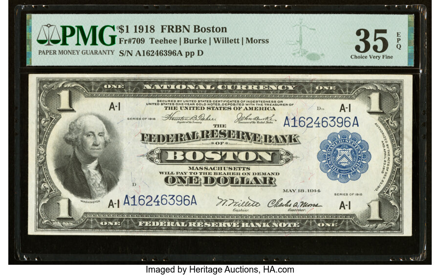 image for: Fr. 709 $1 1918 Federal Reserve Bank Note PMG Choice Very Fine 35 EPQ....