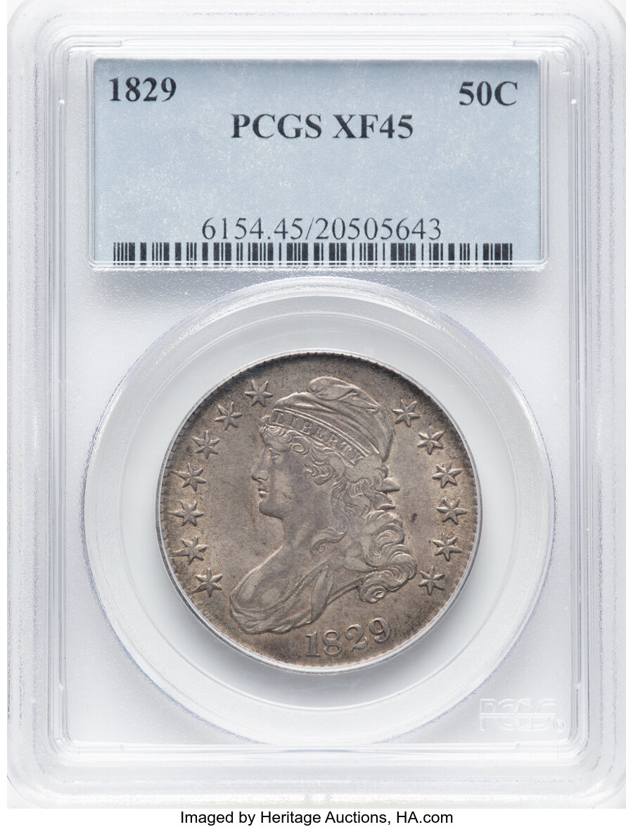 image for: 1829 50C Small Letters, O-108a, R.3, XF45 PCGS.  Mintage 3,712,156....