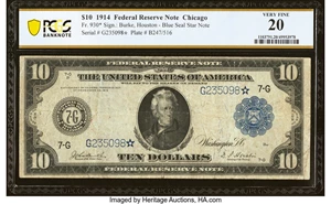 image for: Fr. 930* $10 1914 Federal Reserve Star Note PCGS Banknote Very Fine 20....