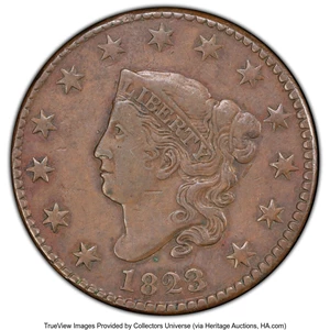 image for: 1823/2 1C N-1, R.2, VF30 PCGS. PCGS Population: (2/15 and 0/2+). Mintage 1,262,000....