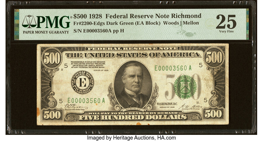 image for: Fr. 2200-E $500 1928 Federal Reserve Note. PMG Very Fine 25....
