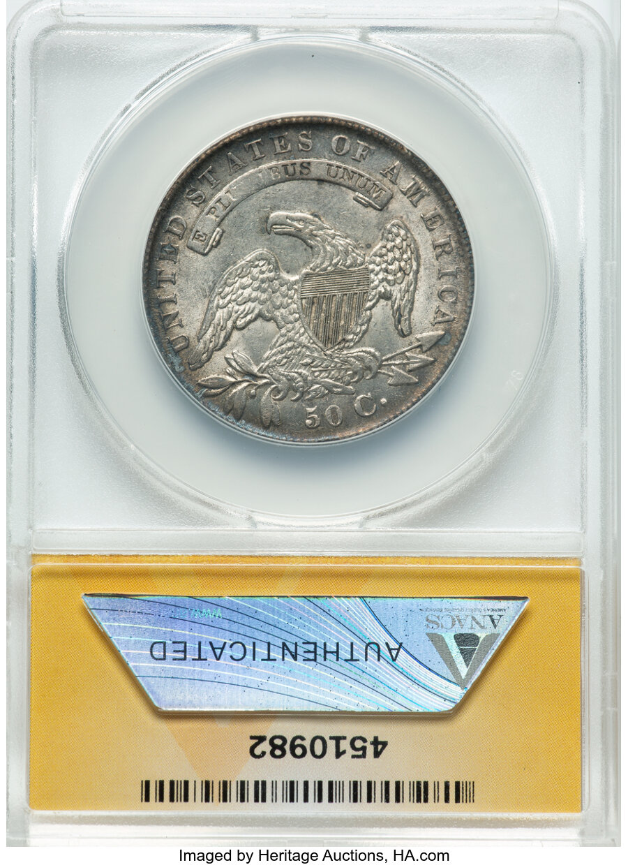 image for: 1836 50C Capped Bust, Lettered Edge, O-117, R.3  -- Cleaned -- ANACS Details. AU58.  Mintage 6,545,000....
