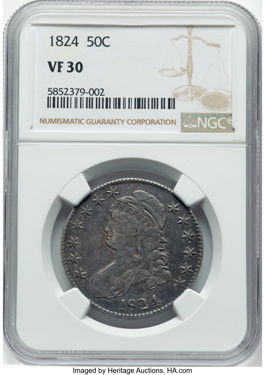 image for: 1824 50C O-111, R.3, VF30 NGC.  Mintage 3,504,954....