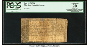image for: Maryland January 1, 1767 $4 PCGS Apparent Very Fine 20....