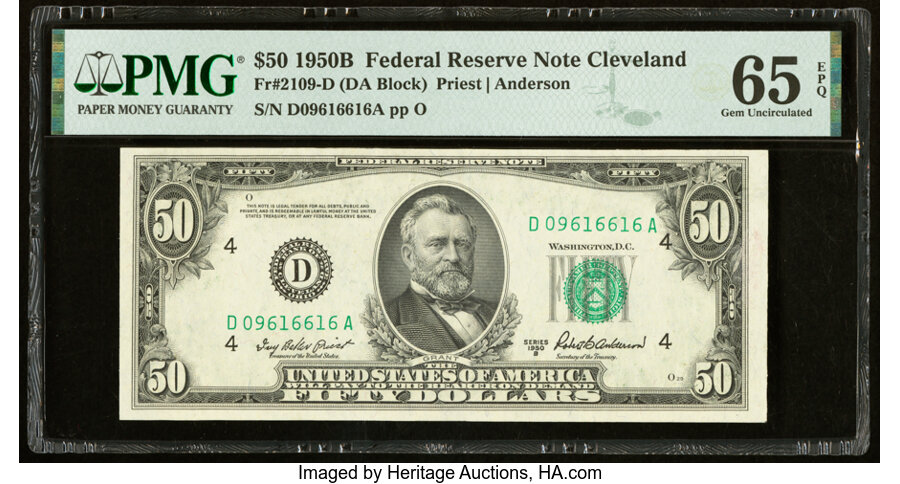 image for: Fr. 2109-D $50 1950B Federal Reserve Note. PMG Gem Uncirculated 65 EPQ....