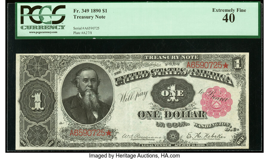 image for: Fr. 349 $1 1890 Treasury Note PCGS Extremely Fine 40....