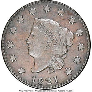 image for: 1821 1C N-2, R.1, XF40 NGC. NGC Census: (0/17). Mintage 389,000.Ex: Internet Auction #132145 (Heritage, 11/2021), lot ...