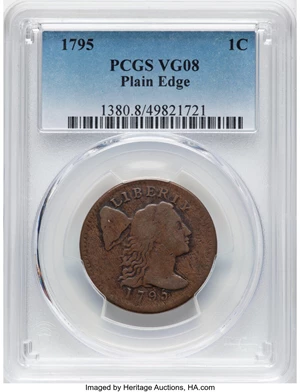 image for: 1795 1C Plain Edge, S-76b, B-4b, R.1, VG8 PCGS. Mintage 501,500....