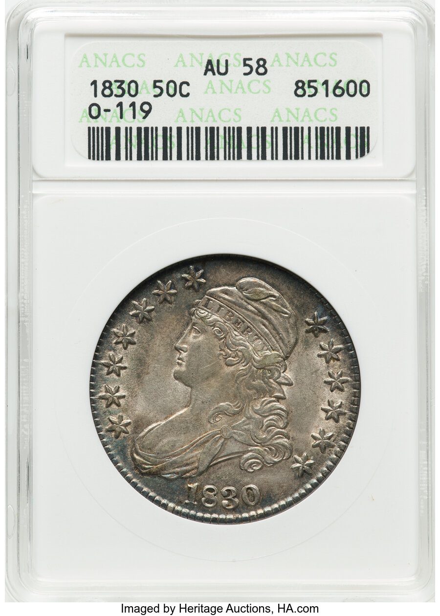 image for: 1830 50C Medium 0, O-119, R.1, AU58 ANACS.  Mintage 4,764,800....