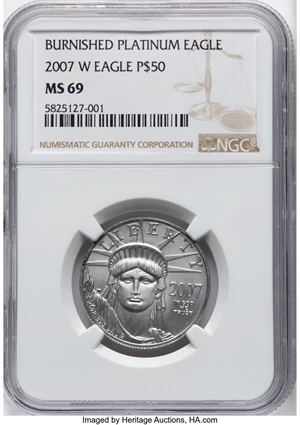 image for: 2007-W $50 Half-Ounce Platinum Eagle, Burnished, MS69 NGC....