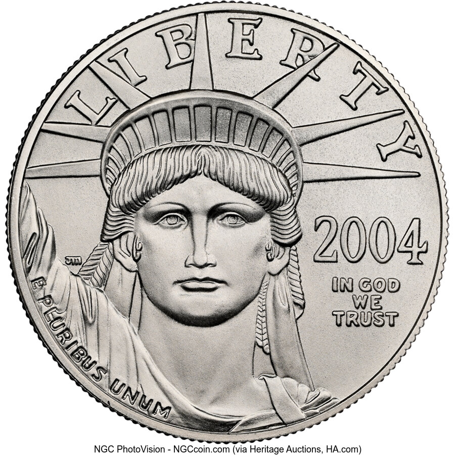 image for: 2004 $100 One-Ounce Platinum Eagle MS69 NGC.  Mintage 7,009. ...