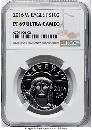image for: 2016-W $100 One-Ounce Platinum Eagle, Statue of Liberty PR69 Ultra Cameo NGC. ...