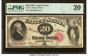 image for: Fr. 147 $20 1880 Legal Tender PMG Very Fine 20....