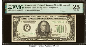 image for: Fr. 2202-E $500 1934A Federal Reserve Note. PMG Very Fine 25....