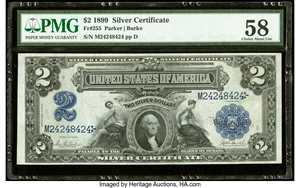 image for: Fr. 255 $2 1899 Silver Certificate PMG Choice About Unc 58....