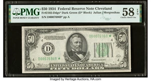 image for: Fr. 2102-D $50 1934 Federal Reserve Star Note. PMG Choice About Unc 58 EPQ....