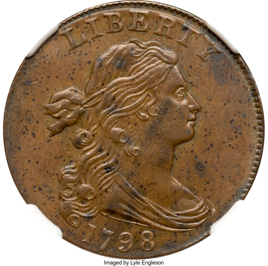 image for: 1798 S-169 R3, Style II Hair, Small 8, MS61 Brown NGC. ...