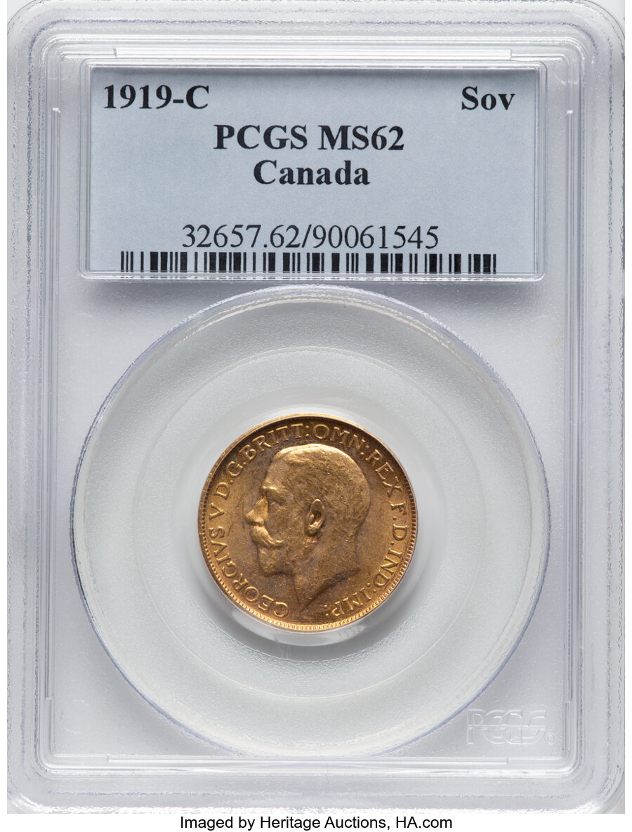 image for: Canada: George V gold Sovereign 1919-C MS62 PCGS,...