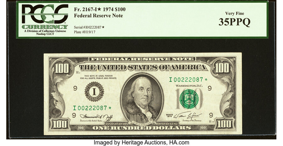 image for: Fr. 2167-I* $100 1974 Federal Reserve Star Note. PCGS Very Fine 35PPQ....
