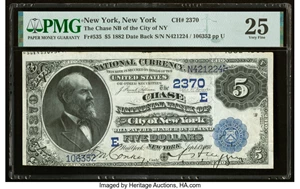 image for: New York, NY - $5 1882 Date Back Fr. 535 The Chase National Bank Ch. # (E)2370 PMG Very Fine 25....