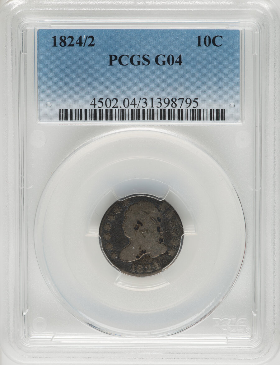 image for: 1824/2 10C Flat Top 1, JR-1, R.1, Good 4 PCGS. PCGS Population: (99/262).  Mintage 510,000....