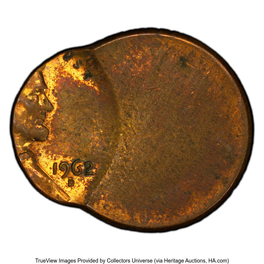 image for: 1962-D 1C Lincoln Cent -- Struck 75% Off-Center -- MS62 Brown PCGS. PCGS Population: (4/4 and 0/0+).  Mintage 1,793,148,400...