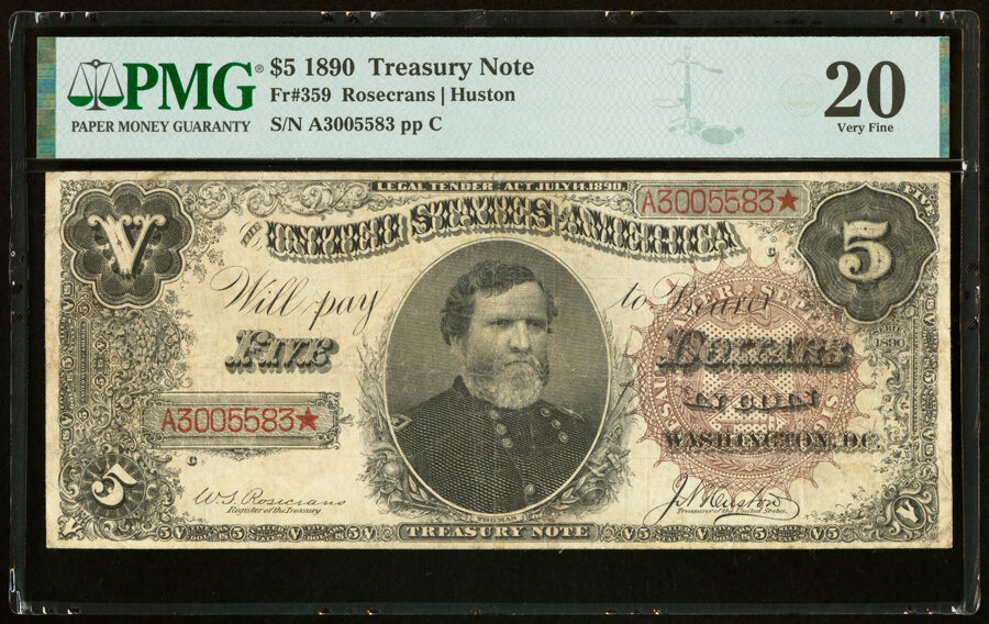 image for: Fr. 359 $5 1890 Treasury Note PMG Very Fine 20....