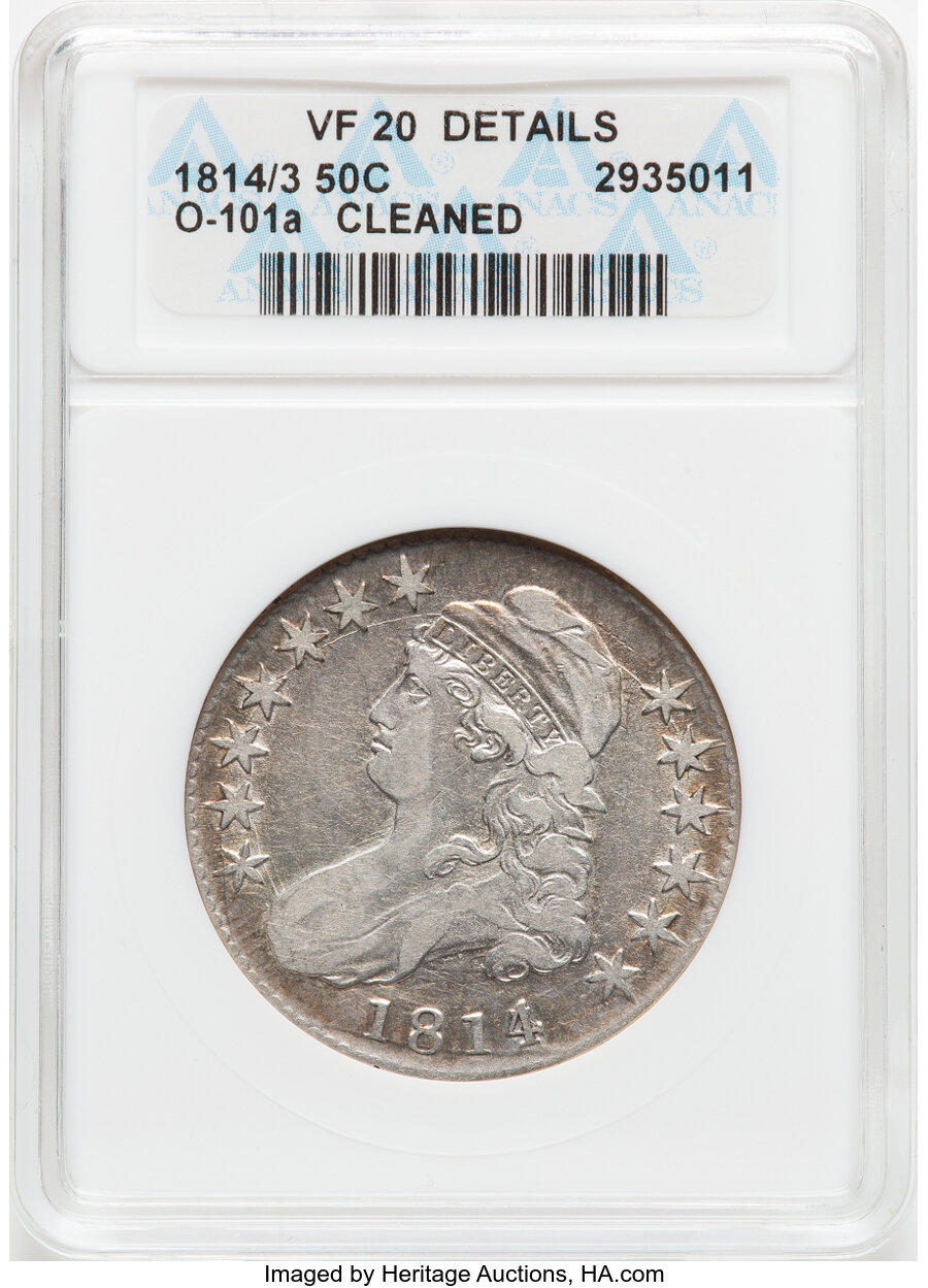 image for: 1814/3 50C O-101a, R.1 -- Cleaned -- ANACS Details. VF20....