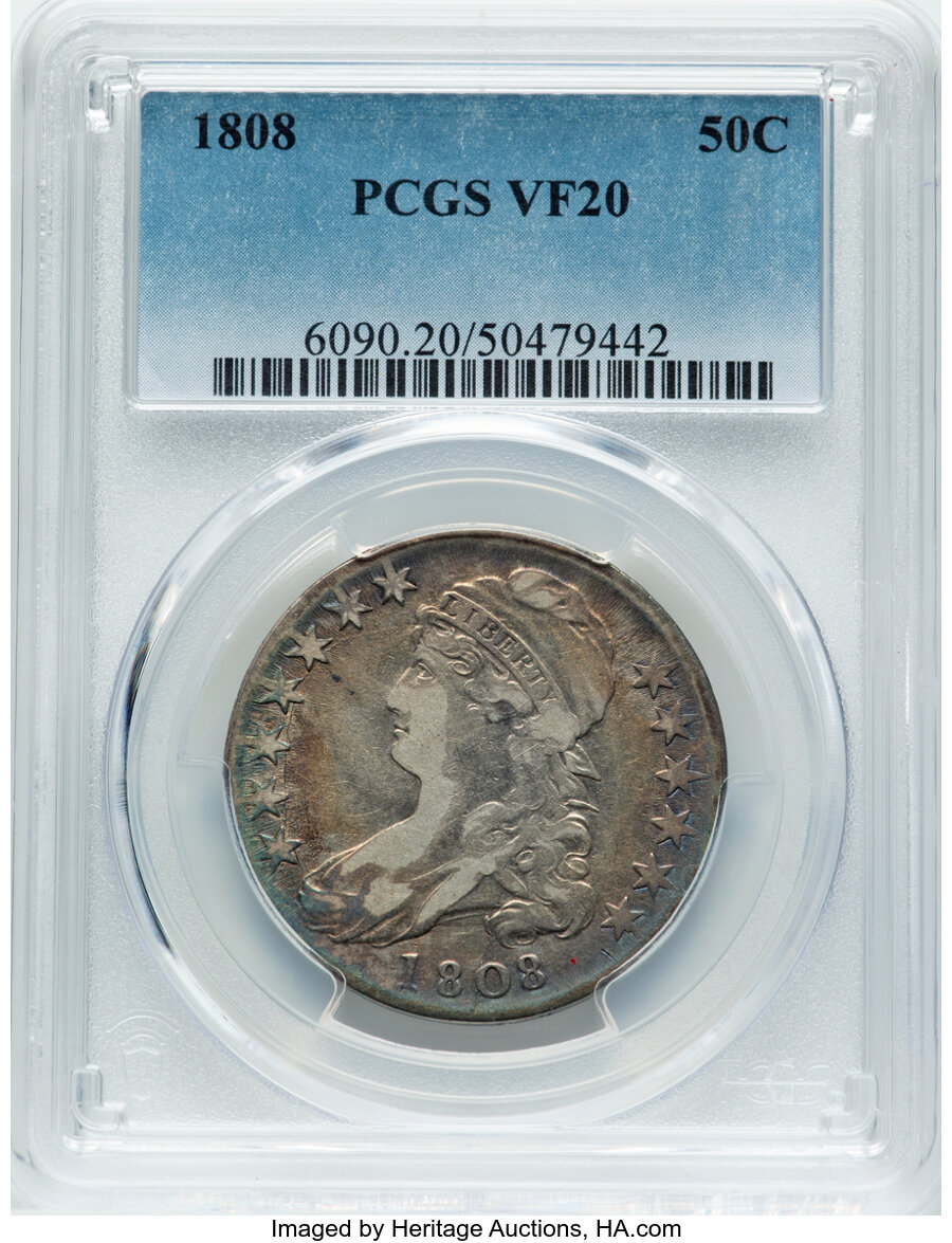 image for: 1808 50C O-102a, R.2, VF20 PCGS. PCGS Population: (80/849).  Mintage 1,368,600....