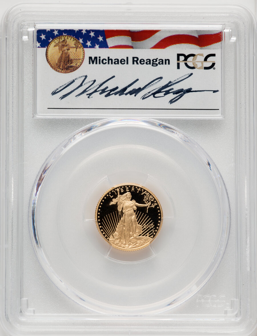 image for: 2010-W $5 Tenth-Ounce Gold Eagle, Reagan Legacy Series, Michael Reagan Signature PR69 Deep Cameo PCGS....