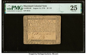 image for: Maryland August 14, 1776 $2 2/3 PMG Very Fine 25....