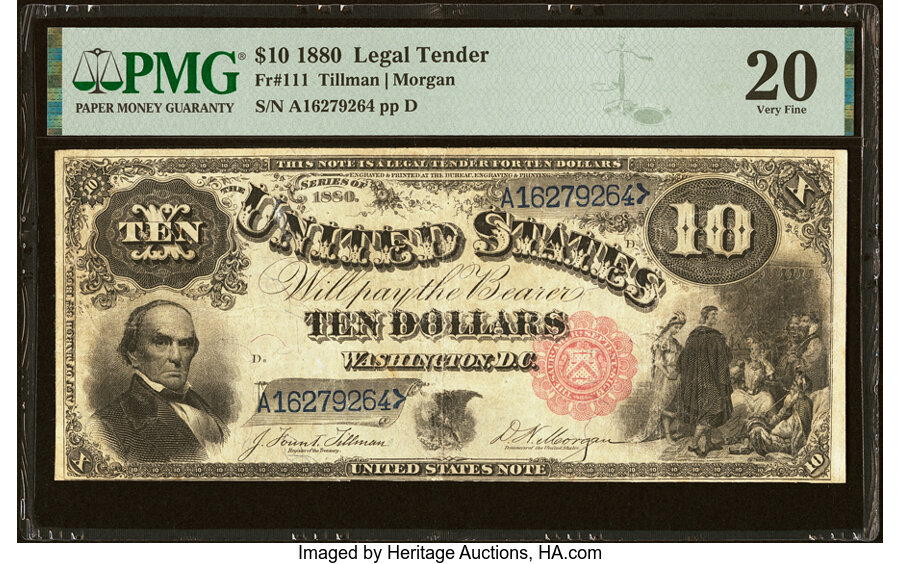 image for: Fr. 111 $10 1880 Legal Tender PMG Very Fine 20....