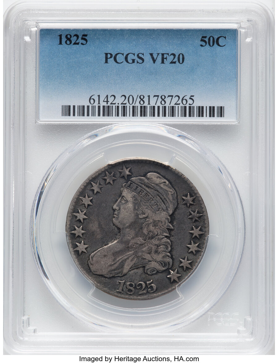 image for: 1825 50C O-113, R.1, VF20 PCGS. PCGS Population: (33/1988).  Mintage 2,900,000....