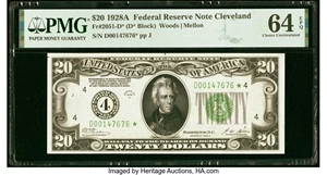 image for: Fr. 2051-D* $20 1928A Federal Reserve Star Note. PMG Choice Uncirculated 64 EPQ....