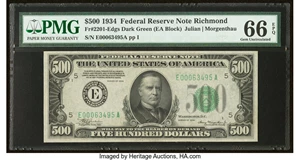 image for: Fr. 2201-E $500 1934 Federal Reserve Note. PMG Gem Uncirculated 66 EPQ....