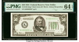 image for: Fr. 2102-K* $50 1934 Federal Reserve Star Note. PMG Choice Uncirculated 64 EPQ....