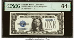 image for: Serial F72000016B Fr. 1605 $1 1928E Silver Certificate. PMG Choice Uncirculated 64 EPQ....